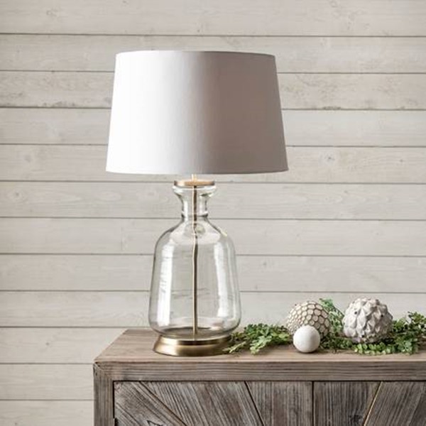 Emma Clear Glass Table Lamp Simig, Clear Glass Table Lamp With Grey Shade