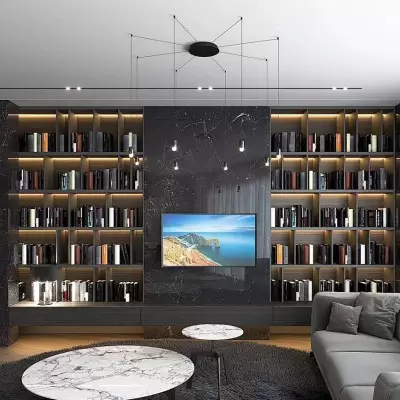 Lampada a sospensione a LED a forma libera con flusso di fili nero industriale