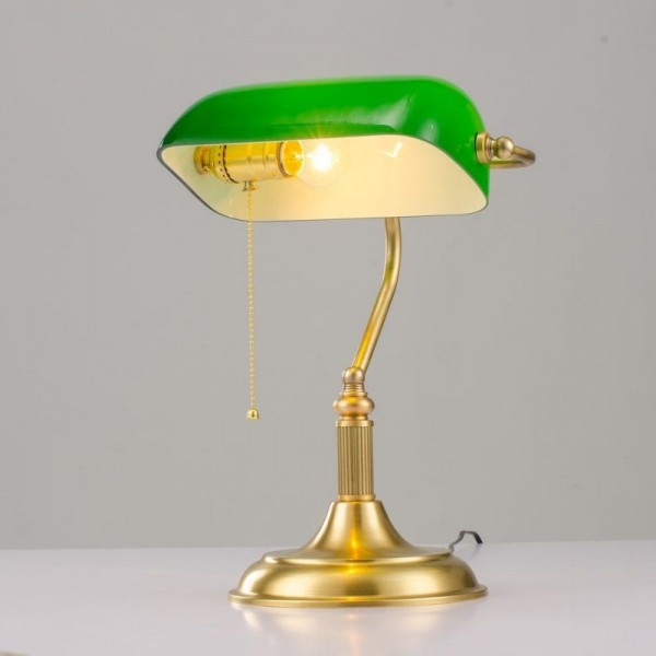 Lámpara de escritorio de vidrio vintage con forma de banquero, lámpara de mesa para biblioteca S53