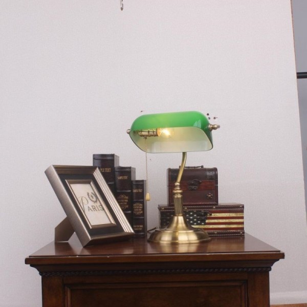 Lámpara de escritorio de vidrio vintage con forma de banquero, lámpara de mesa para biblioteca S53