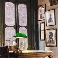 Lámpara de escritorio de vidrio vintage con forma de banquero, lámpara de mesa para biblioteca S53