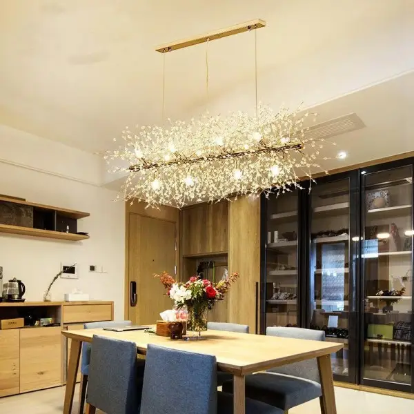 Lustre rectangulaire moderne en cristal avec feux d'artifice S15