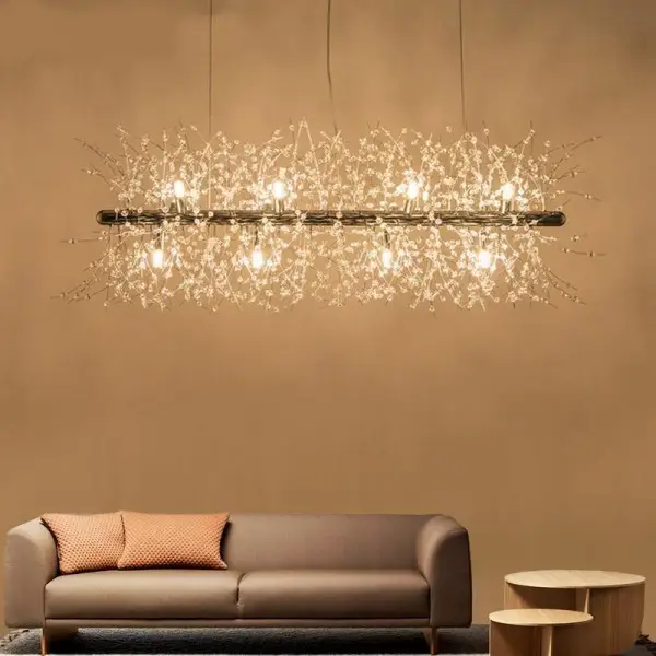 Lustre rectangulaire moderne en cristal avec feux d'artifice S15