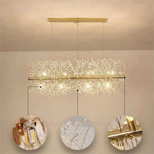 Lustre rectangulaire moderne en cristal avec feux d'artifice S15