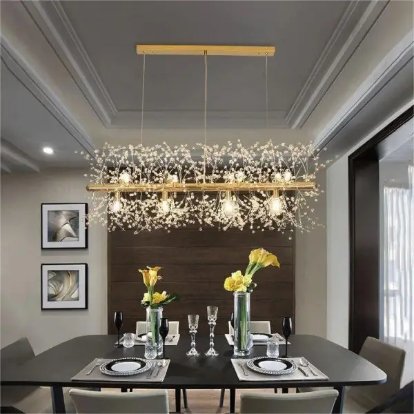 Lustre rectangulaire moderne en cristal avec feux d'artifice S15