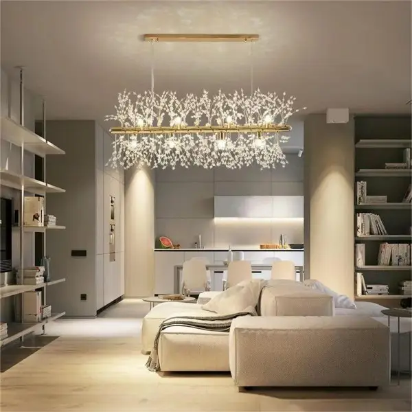 Lustre rectangulaire moderne en cristal avec feux d'artifice S15