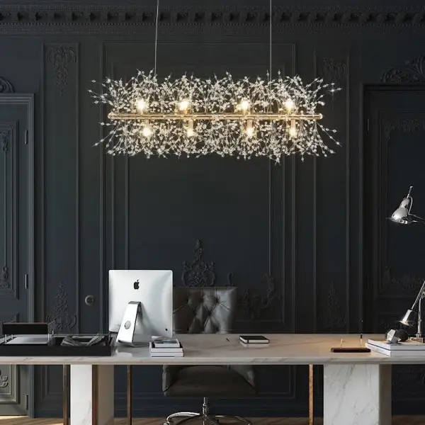 Lustre rectangulaire moderne en cristal avec feux d'artifice S15