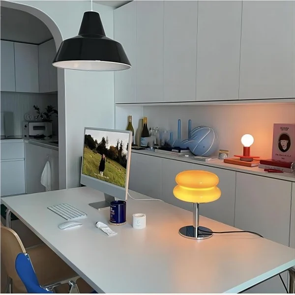 Lámpara de mesa Bauhaus Lollipop de vidrio ondulado S18