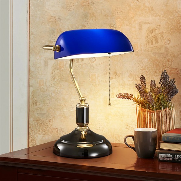 Lámpara de escritorio de vidrio vintage con forma de banquero, lámpara de mesa para biblioteca S53