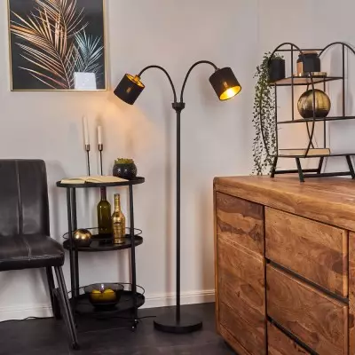 Lampa Podłogowa Z Matowego Czarnego Metalu Z Abażurem S67