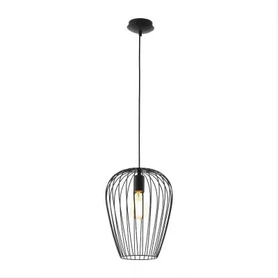 Lampe à suspension vintage noire de grande taille avec cage métallique S68