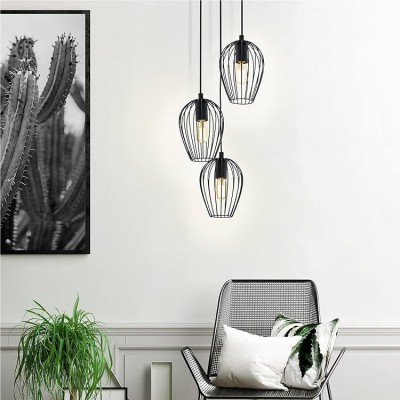 Lampe à suspension vintage noire de grande taille avec cage métallique S68