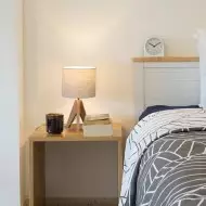 Wood Tripod Bedside Table Lamp With Grey Linen Lampshade S70