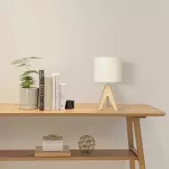 Wood Tripod Bedside Table Lamp With Grey Linen Lampshade S70