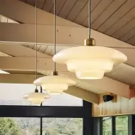 Mid-Century Art -maitovalkoinen lasinen riippuvalaisin S81