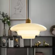 Mid-Century Art -maitovalkoinen lasinen riippuvalaisin S81