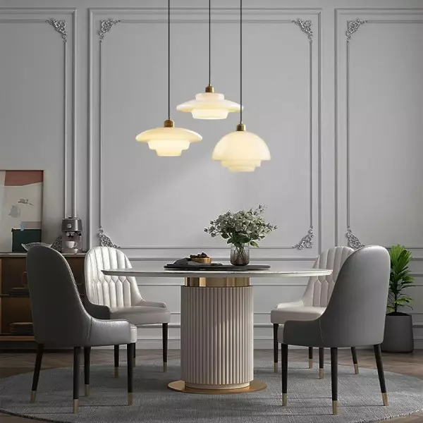 Mid-Century Art -maitovalkoinen lasinen riippuvalaisin S81