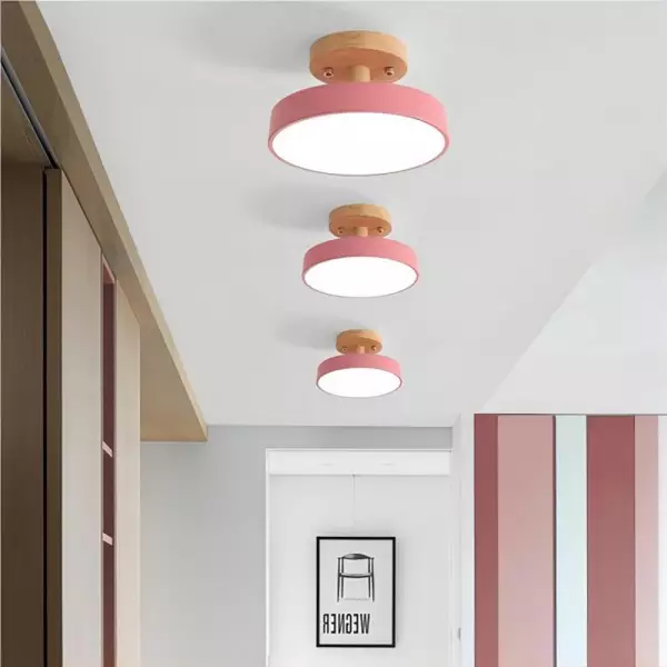 Drewniana Okrągła Lampa Sufitowa Nordic Makaronik S82