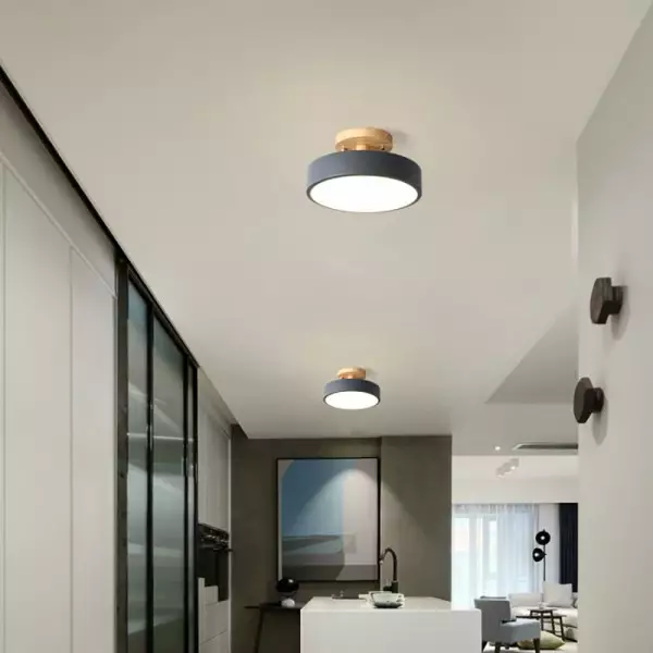 Drewniana Okrągła Lampa Sufitowa Nordic Makaronik S82