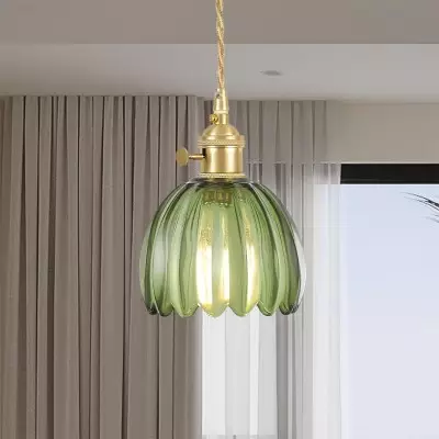 Lampe à suspension japonaise rétro en verre avec fleur S28