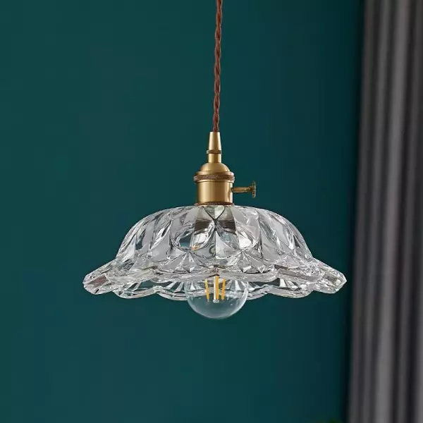 Vintage Brass Flower Glass Pendant Light S157