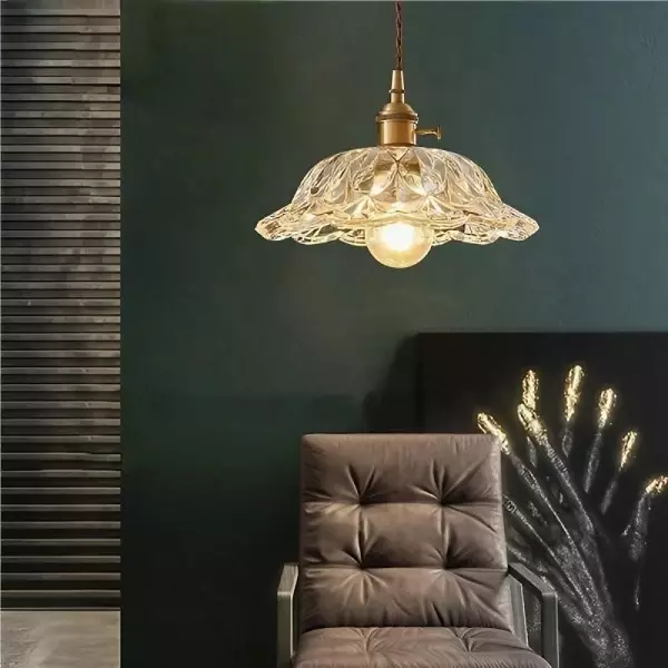 Vintage Brass Flower Glass Pendant Light S157