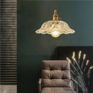 Vintage Brass Flower Glass Pendant Light S157