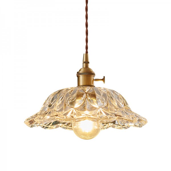 Vintage Brass Flower Glass Pendant Light S157