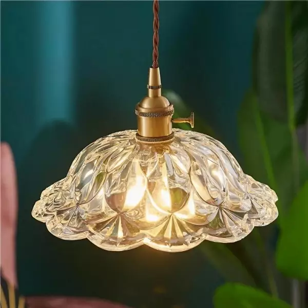 Vintage Brass Flower Glass Pendant Light S157