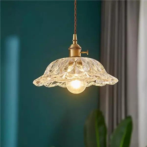 Vintage Brass Flower Glass Pendant Light S157