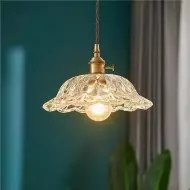Vintage Brass Flower Glass Pendant Light S157