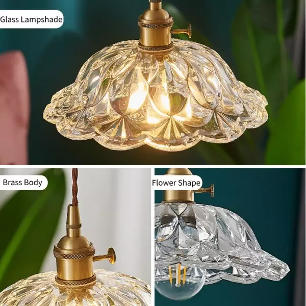 Vintage Brass Flower Glass Pendant Light S157