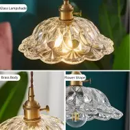 Vintage Brass Flower Glass Pendant Light S157