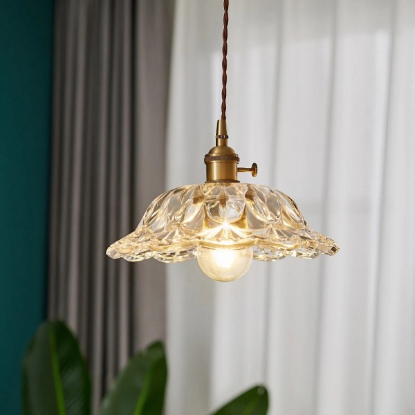 Vintage Brass Flower Glass Pendant Light S157