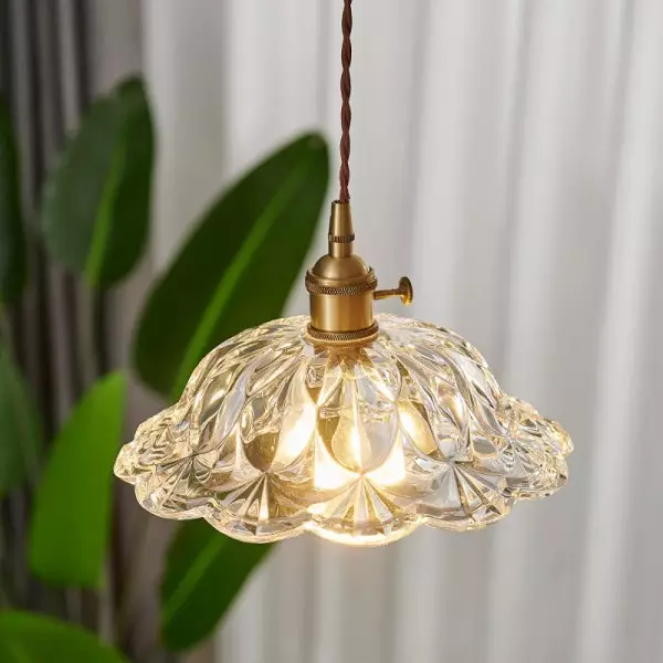 Vintage Brass Flower Glass Pendant Light S157