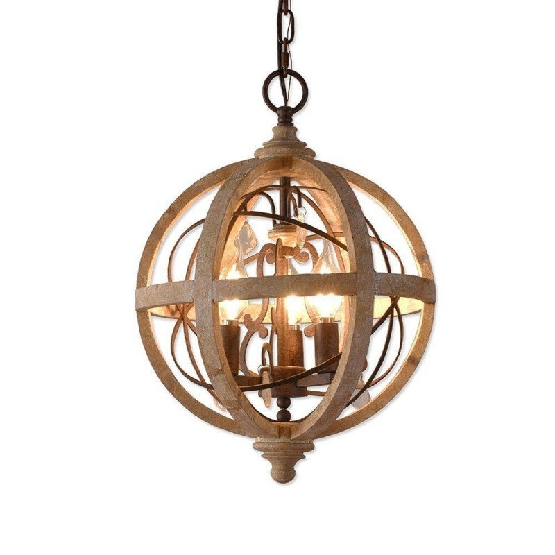 Retro Umeiluce Pendant Light Simig, Wood Crystal Sphere Chandelier