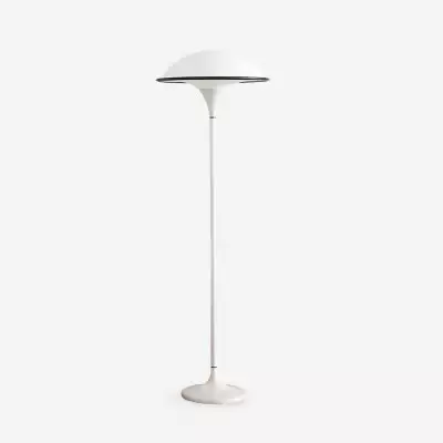 Dansk Retro Vit Flygande Tefat Golvlampa M379