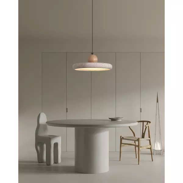Nowoczesna minimalistyczna lampa wisząca z drewna trawertynowego M241