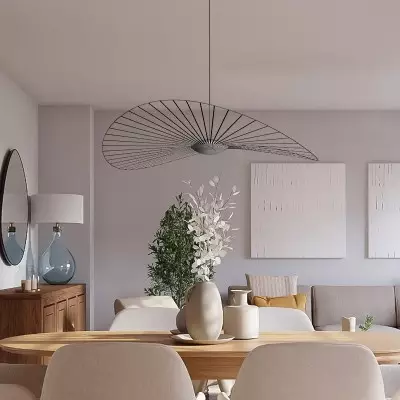 Französische minimalistische Strohhut Nova Pendelleuchte S181