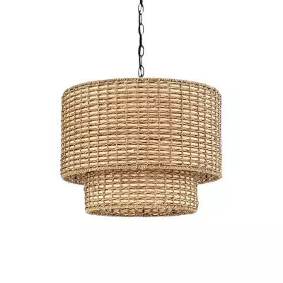 Naturalna lampa wisząca z podwójnym bębnem rattanowym i czarnym baldachimem G02