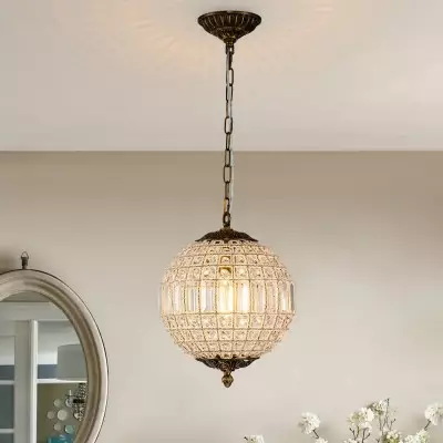 Lampadario vintage di lusso in ottone con sfere di cristallo G95