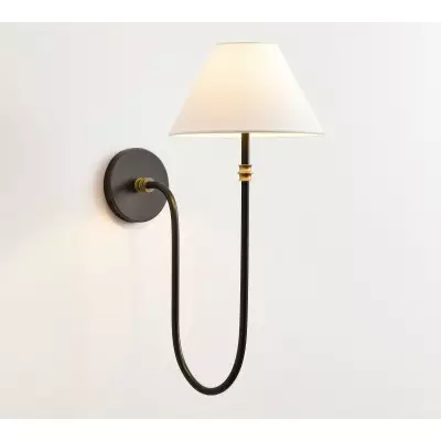 Applique classique Calin - Applique murale en fer avec abat-jour en lin blanc T067