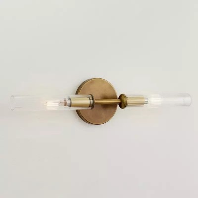 Alice Rustic Transparent Cooper Ribbed Glass Double Tube Sconce T011