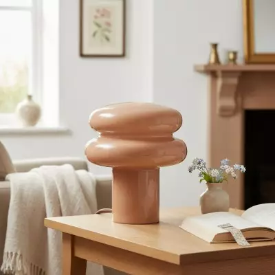 Mała opalowa lampa stołowa - szklana lampa w kształcie grzyba do salonu T422