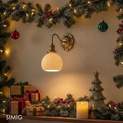 Elegant Ceramic and Brass Wall Sconce for Living Room and Hallway T432