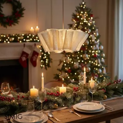 Skandinavisk veckad tygpendellampa – justerbar hänglampa för matsal T191