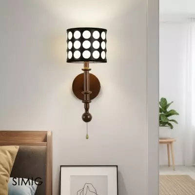 Fransk vit prickig tyg cylinderformad vägglampa S366