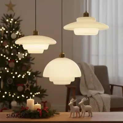 Suspension en verre blanc laiteux de style Mid-Century S81