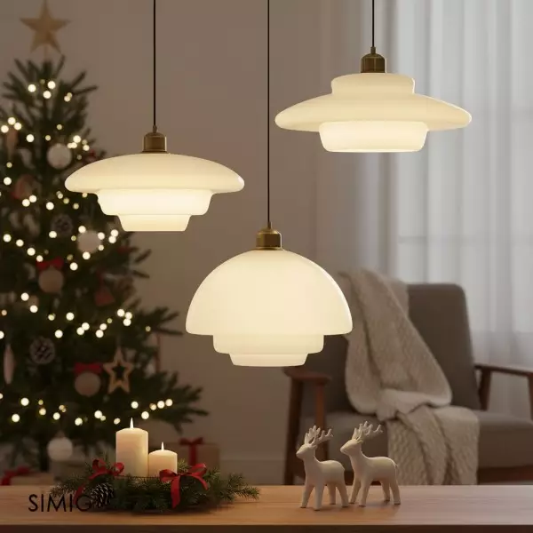 Mid-Century Art -maitovalkoinen lasinen riippuvalaisin S81