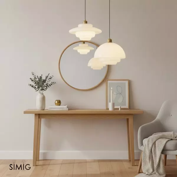 Mid-Century Art -maitovalkoinen lasinen riippuvalaisin S81